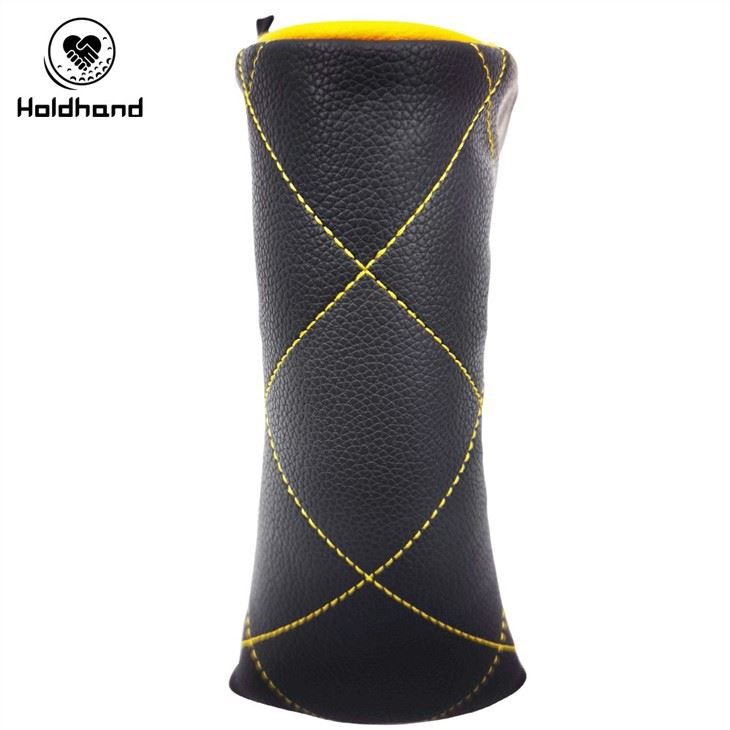 Black PU Leather Golf Putter Cover With Yellow Stitching Soft Flannel Inside Putter Cover
