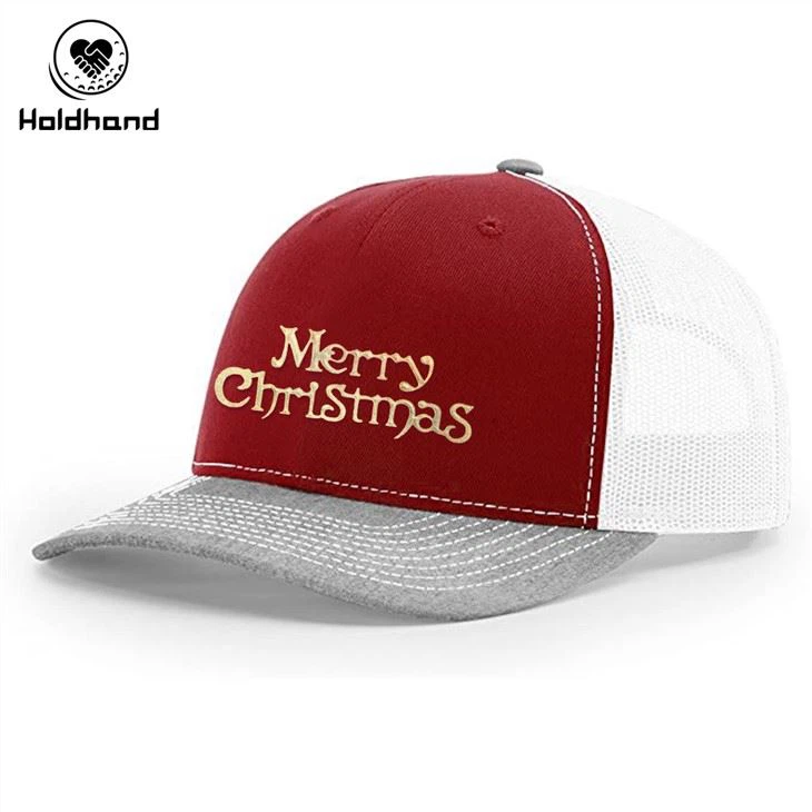 Bronzing English Letter Design Christmas Fit Red Color Trucker Hat Mesh Baseball Cap Custom Snapback Custom