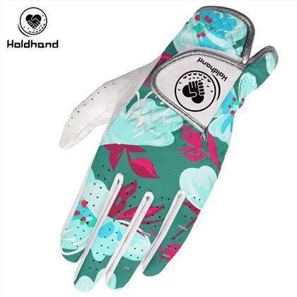 Cuaca Lembut PU Kulit Sintetik Sarung Tangan Golf Rekaan Cetakan Bunga