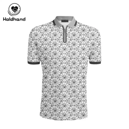 Baju Golf Rekaan Fesyen Cetakan Hitam Putih untuk Lelaki Kemeja Polo Cetakan Dry Fit Lengan Pendek Berprestasi Kelembapan Wicking